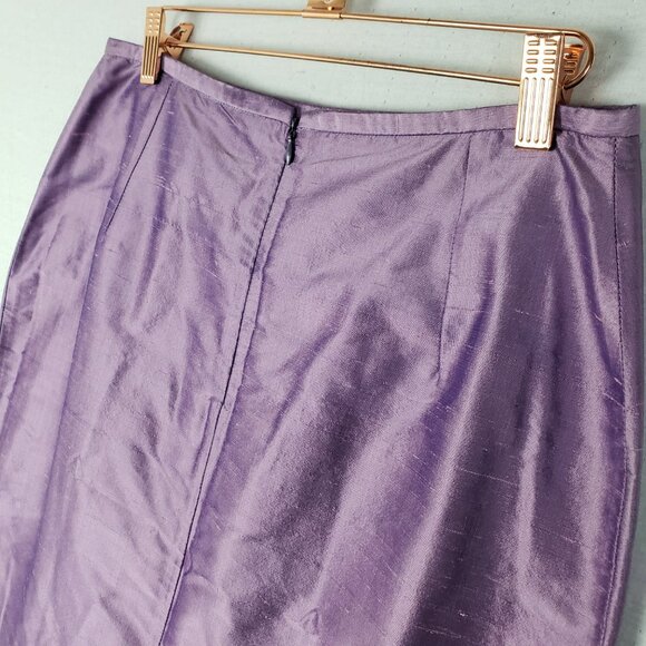 Vintage Philippe Adec Pencil Skirt 100% Silk Metallic Lavender Purple size 8/ 42 - Picture 5 of 9